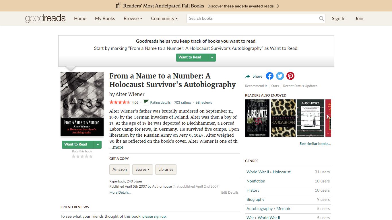 From a Name to a Number: A Holocaust Survivor's Autobiography - Goodreads