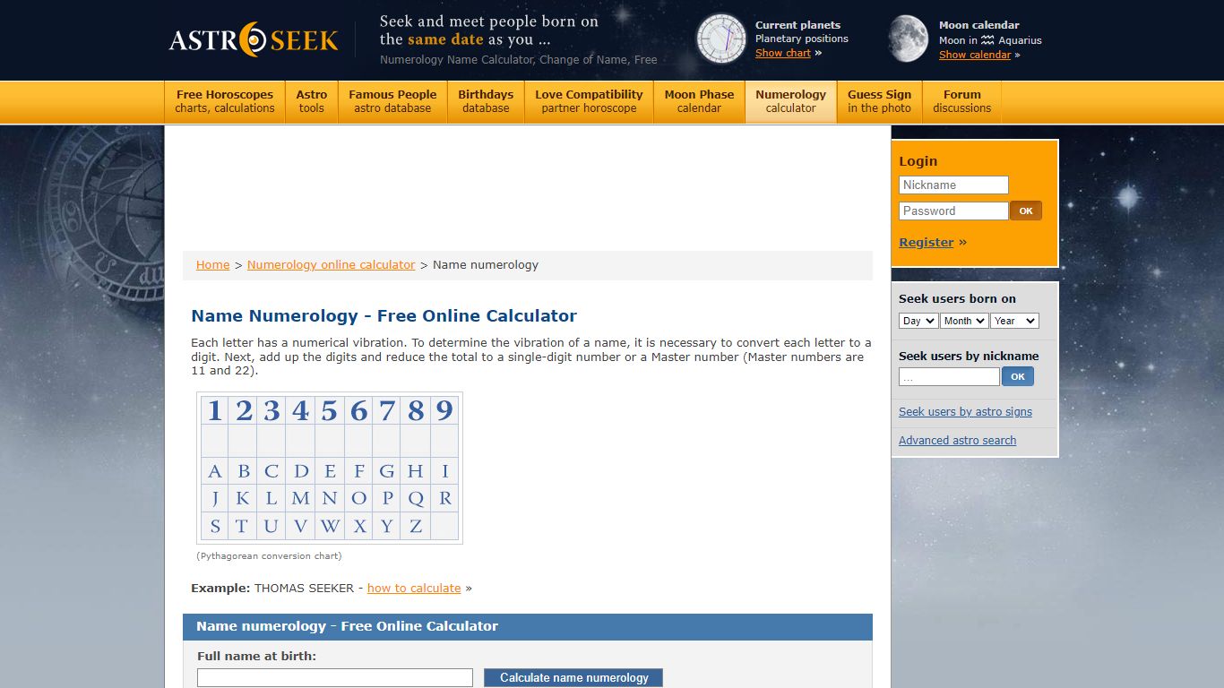 Name Numerology, Free Online Calculator - Astro-Seek.com