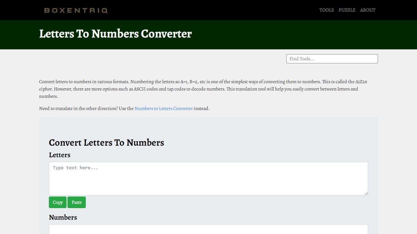 Letters To Numbers (online tool) | Boxentriq